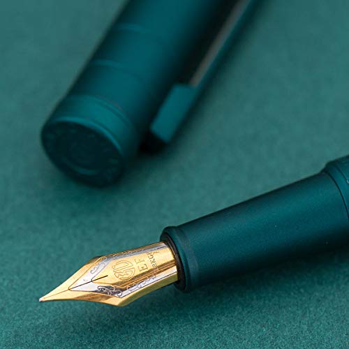 Image of Asvine Dark Green Forest Fountain Pen Extra Fine Nib Classic Design with Converter and Metal Pen Case Set