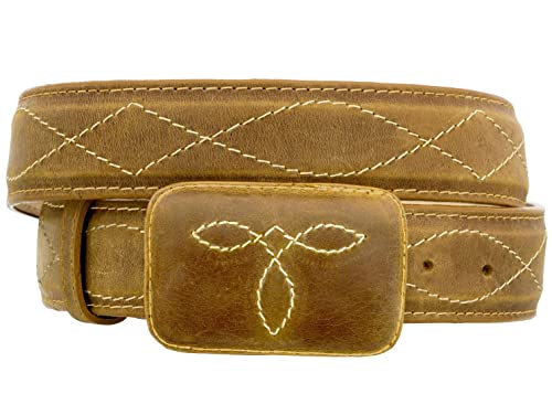 El Presidente Mens Honey Brown Cowboy Belt Classic Rodeo Western Removable Buckle