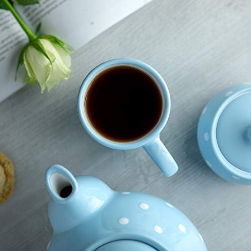 City to Cottage® Light Sky Blue and White Polka Dot Spotty Designer Handmade Hand Painted | Unique Ceramic 10oz/300ml | Hot Chocolate Coffee Tea Mugs Cups with Large Handle | Gift