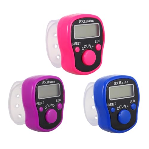 Yardwe 3 Piezas Contador Digital de Dedos con LED Reiniciable y Portátil Correa Ajustable Contador Electrónico Manual para Ejercicio y Uso Diario Color Aleatorio Color Aleatorio