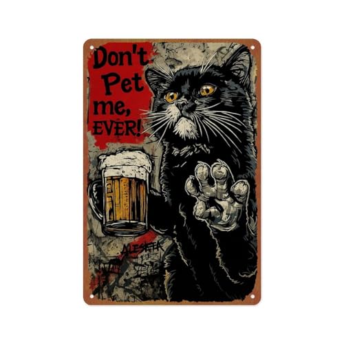 SGCUWS Metal Tin Sign Drunk Cat Poster Wall Art For