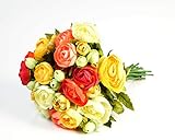artplants.de Künstlicher Ranunkelstrauch, 18 Blüten, bunt, 30cm, Ø 25cm - Deko Strauß Busch Strauch