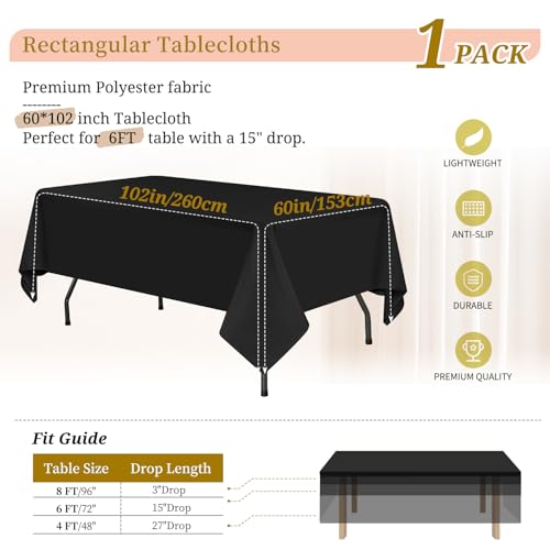 Teruntrue 1 Packs Black Table Cloth 153 x 260cm(60x102inch) - Image 2