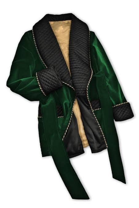 Dark Green Velvet Smoking Jacket With Quilted Silk Shawl Collar English Vintage Gentleman Belted Robes2