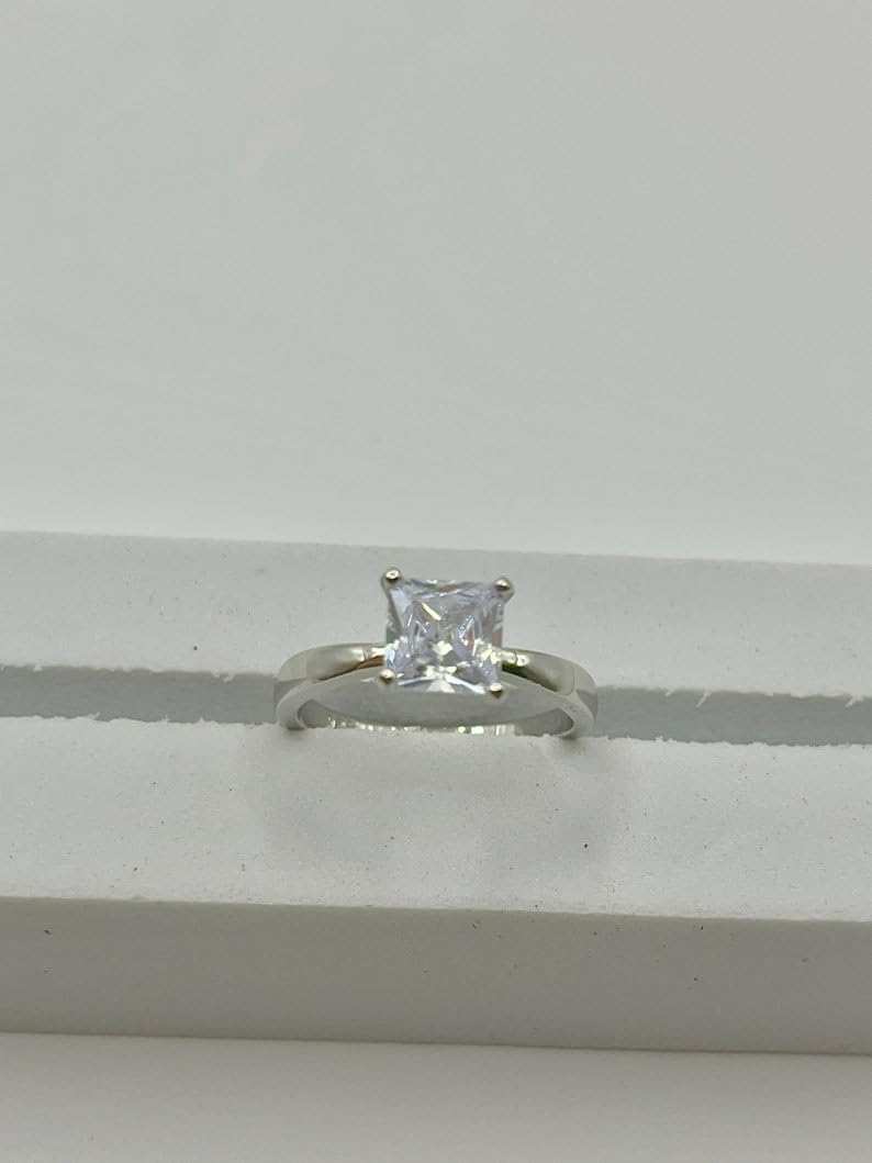 2 Ct Princess Cut Diamond Delicate Solitaire Rings 14K White Gold Plated Beautiful Engagement Rings For Women 925 Sterling Silver Handmade Jewelry Anniversary Ring Elegant Gift For Her