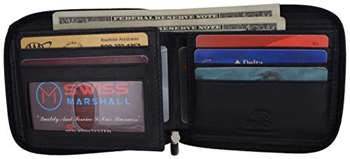 Men's Zipper RFID Blocking Premium Leather Zip-Around ID Bifold Wallet (Black)4