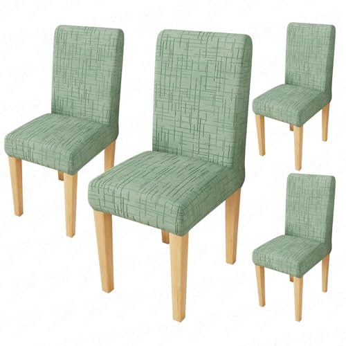 Image of Lukzer Elastic Dining Chair Cover - 4PC Pastel Green Tangled Lines | Textured High Stretch Jacquard Seat Cover | Removable Washable Short Dining Chair Cover Protector Seat Slipcover | (CC-121-04)