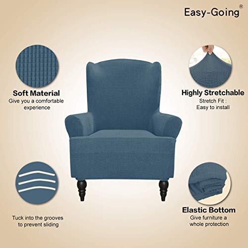 Image of Easy-Going Stretch Wingback Chair Sofa Slipcover Bluestone