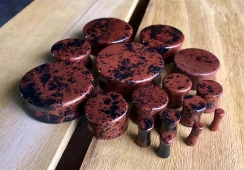 PAIR of Mahogany Obsidian Organic Stone Plugs Gauges - up to 38mm available!3