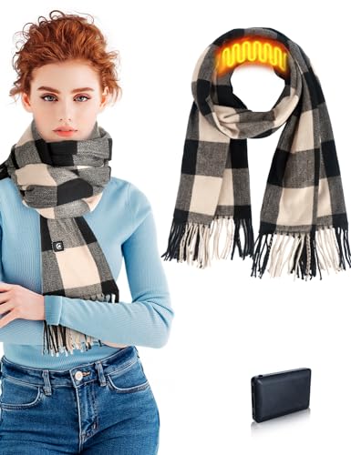 Heated Scarf with Rechargeable Battery - Electric Heating Neck Fashion Plaid Scarf for Women Men in Winter