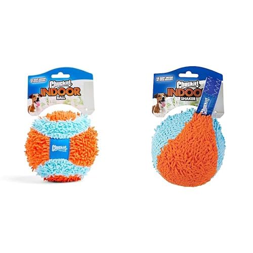Chuckit Indoor Fetch Dog Toy Bundle - 4 75 Inch Ball and 7 75 Inch Shaker Orange and
