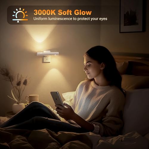 Image of JandCase LED Night Light, 2 Pack Modern Night Lights Plug into Wall, Dusk-to-Dawn Sensor with 3000K Soft White, 0-100LM Dimmable Night Lights for Bathroom /Hallway /Bedroom /Stairway