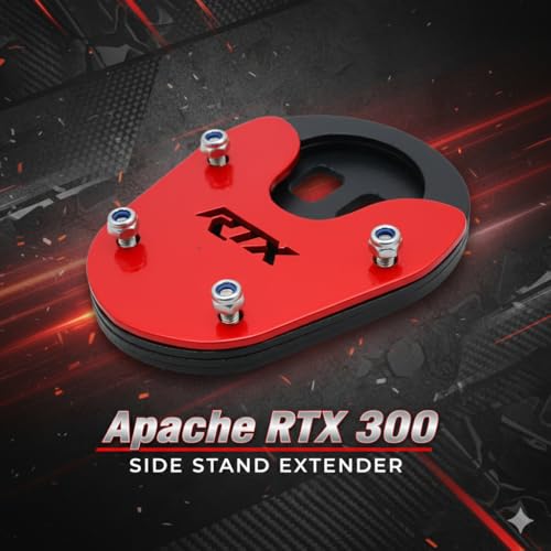 Image of Apache RTX 300 Heavy Metal Side Stand Extender Red Metal Plate Includes Mounting Bolts and Washers Stand Pad Holder Parking Support & Stability Compatible for TVS Apache RTX 300