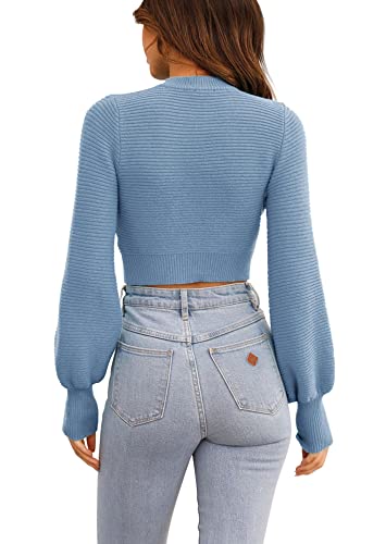 Image of Womens Sexy Crew Neck Cropped Sweaters Knit Long Sleeve Crop Tops Pullover