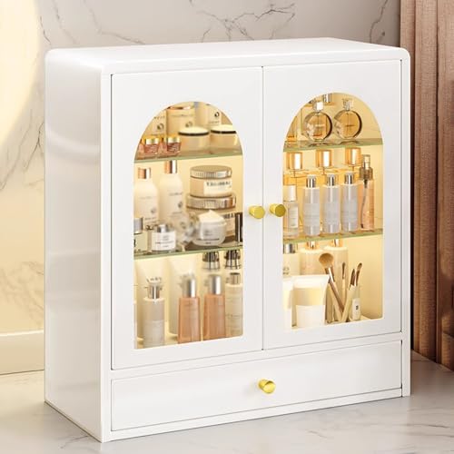 Vitrine en métal, avec portes visibles et éclairage – Organiseur de bureau sur pied, pour la maison ou le bureau, avec 2 étagères en verre et étagère...