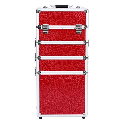 Ridgeyard 5 en 1 universal de aluminio de gran belleza maquillaje cosméticos Rolling Case Trolley Tronco Vanity Profesional portátil Travel organizador caja bolsa-Red(Rojo)
