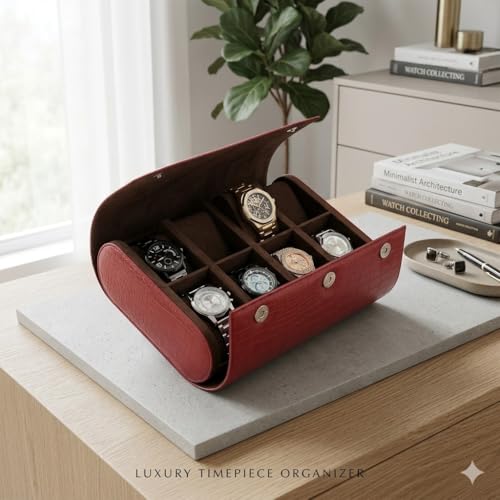 Image of essart 8-Slot Watch Roll Case - Luxury PU Leather Travel Organizer for Watches - Watch roll for Men, Women & Watch Collectors - Compact & Durable