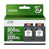 LIFOR 305XL Ink Cartridges Black Replacement for HP 305 Black Ink Cartridge,Printer Ink 305 XL for HP DeskJet 2810e 2710 2720 2722 Plus 4100 4120 4130 Envy 6010 6020 6032 Pro 6400 6430(2 Black Pack)