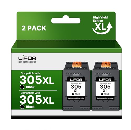 Image of LIFOR 305XL Ink Cartridges Black Replacement for HP 305 Black Ink Cartridge,Printer Ink 305 XL for HP DeskJet 2810e 2820e Envy 6010 6020 6032 Pro 6400 6430(2 Black Pack)