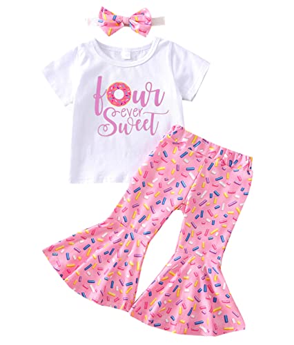 Newborn Baby Girls Pink Striped Tutu Dress First Birthday Skirt Outfits Casual Donut Print Girls Clothes Headband 2Pcs Set (U-W Four Sweet, 3-4T)