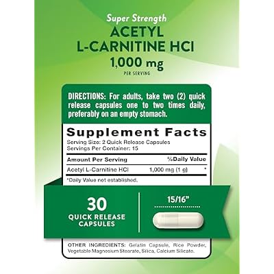 Nature's Truth Acetyl L-Carnitine 1000mg | 30 Capsules | Super Strength | Non-GMO & Gluten Free ALCAR Supplement