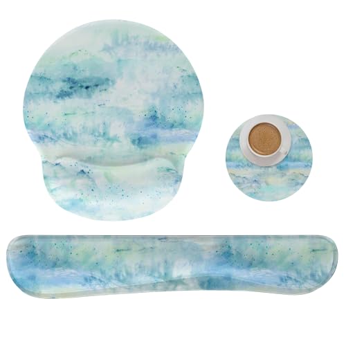 AORTDES Ergonomic Keyboard Mouse Pad Wrist Rest Support Set for Laptop/Computer/Desktop,Memory Foam Hand Rest Wrist Cushion for Gaming/Office,Lightweight Comfortable & Pain Relief (Landscape Painting)