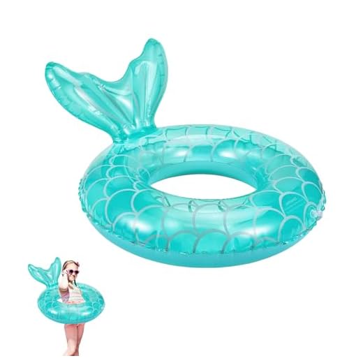 Ainvliya Flotador infantil con diseño de sirena, flotador inflable, antigoteo, para niños de 4 a 9 años, color azul