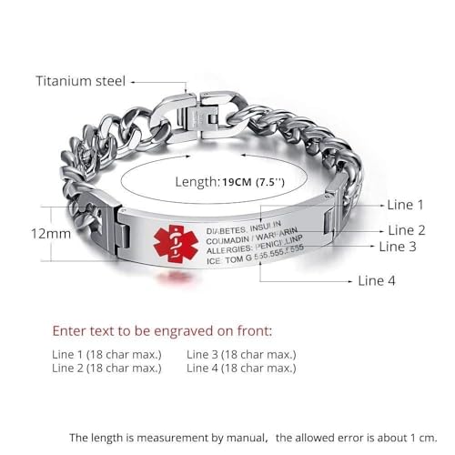 Lam Hub Fong Custom Emergency Medical Alert Bracelet - Free Engraving, Ships Next Day, Non-Tarnish Titanium Steel, Size 7.5-9.5 inches, Medical ID Bracelet for Men & Women, Durable & Comfortable2