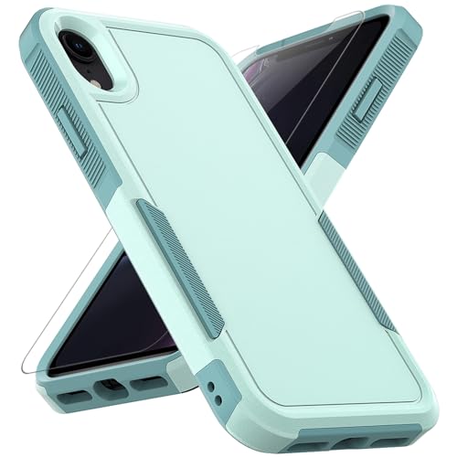 for iPhone XR Case: Dual Layer Protective Heavy Duty Cell Phone Case Shockproof Rugged Bumper Tough with Screen Protector - 16ft Military Grade Drop Tested for Appple iPhone XR (6.1 inch), Green