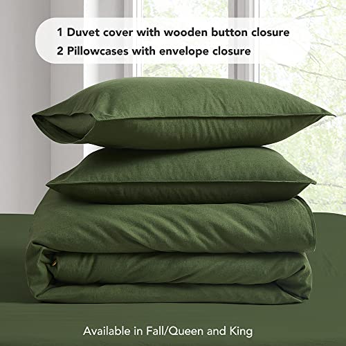 Dapu Linen Duvet Cover Queen, Washed Lightweight Bedding Set With Buttons Closures, 3 Pcs Hypoallergenic Soft Linen Cotton Blend Duvet Cover Set With 8 Corner Ties (Olive Green, Queen/Full) #TOP4