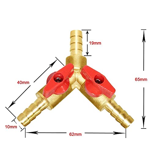Joywayus 2PCS 3/8" Hose Barb, Y Shaped Type 3 Way Union Intersection/Split Brass Shut Off Ball Valve Fitting - Thumbnail 2