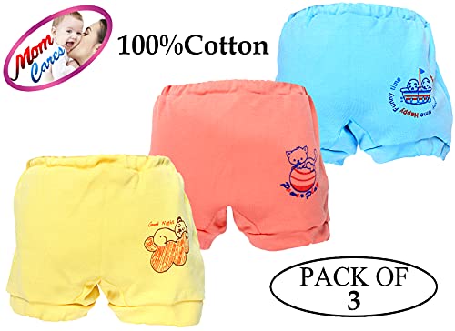 Image of MOM CARE Baby Cotton Panties Bloomers Drawer Girls Boys Unisex V Shape with Elastic Soft Pure Cotton for Baby Care Multi Colored(Combo Pack of 3)