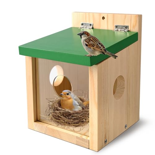 Bird Houses for Outside Clearance with Clear Window Hummingbird House for Viewing,Bird Feeder,Hanging Wooden Birdhouses,Bird Nesting Box for Bluebird Finch Swallow Wren Chickadee Assembly Required