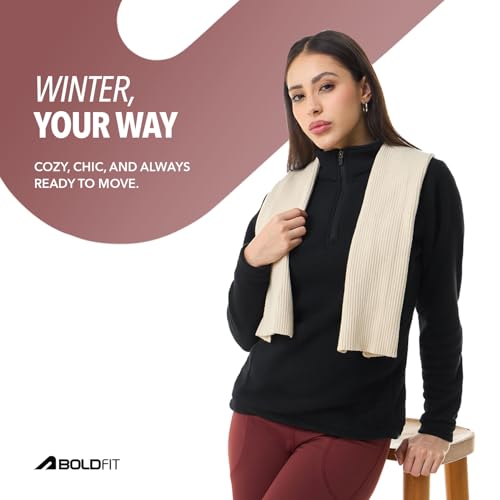 Image of Boldfit Women Polyester High Neck Winter Sweatshirt, Stylish & Warm Full Sleeve Pullover Jacket, Ultra-Soft Fabric, Tailored Fit, Cozy, Sweatshirts for Cold Weather