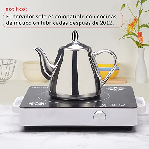 SANQIAHOME 1,5 litros Tetera de acero inoxidable con Filtro para infusiones extraíble,Cafetera , De Plata - Imagen 5