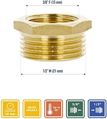 Brass Bush BSP REDUCING CONNECTORS 1/2 Male - 3/8 Female