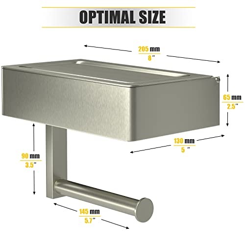 Sayoneyes Brushed Nickel Toilet Paper Holder With Shelf And Storage – Premium Quality Sus304 Stainless Steel Flushable Wipes Dispenser – Screw And Adhesive Toilet Paper Holder For Bathroom (Large) #TOP2