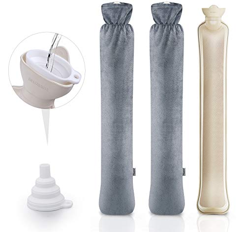 Ilauke Wärmeflasche Lang, wärmflasche groß mit 2 Super Weichen Bezügen aus Explosionsgeschütztem Naturkautschuk, 73 x 13cm Hohe Kapazität Schlauch-Wärmflasche für Schulter, Nackenwärmflasche