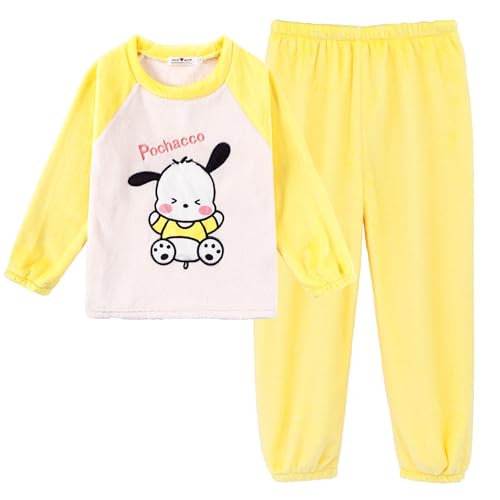 Cartoon Fleece Pajamas Set Petite Women Girls Fuzzy Sleepewear Lounge Sets Long Sleeve Top and Pants 2 Piece Pjs Set
