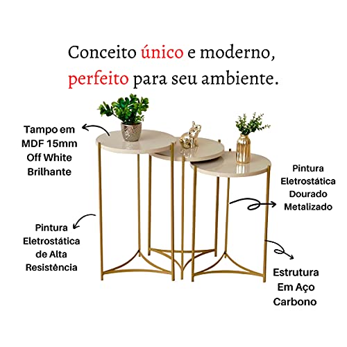 Mesa Lateral Canto Redonda Dourada Apoio Sofá Ou Cama