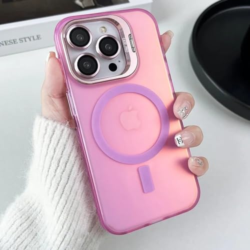 Coque magnétique iPhone 16 et 14 Pro pour regarder vos vidéos avec support rose