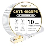 BUSOHE Cat 8 Ethernet Cable 10 FT 2Pack, 40Gbps 2000Mhz High Speed Flat Cat8 Cable Patch Cord with Gold-Plated RJ45 Connector, LAN Network Internet Cable for Router/Gaming/Computer, S/FTP