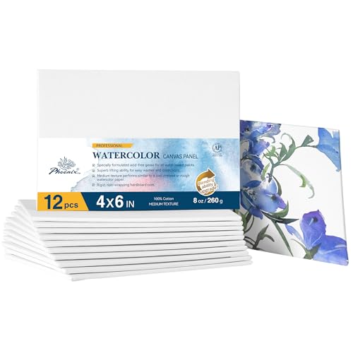 PHOENIX 4x6 Inch / 12 Pack Watercolor Canvas Boards for Painting