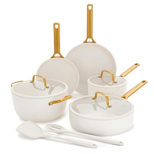 GreenPan Nonstick Reserve Pro 10 Piece Cookware Set, NSF Certified Ceramic, Hard Anodized PFAS-Free Pots & Pans Set with Lids, Stainless Steel Handles, Oven & Dishwasher Safe, Cream White by GreenPan - Used condition - US$257.00