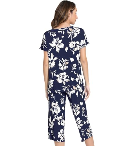 Image of NACHILA Women's Bamboo Viscose Pajama Sets Summer Cooling Short Sleeve Capri Soft Pjs Night Sweats Moisture Wicking Sleepwear