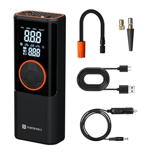 Portronics Vayu 4.0 Tyre Inflator with 2-in-1 Rechargeable & Corded Power, Preset Inflation Modes, Digital Display, Flashlight Torch, Auto Shut-Off, Air Pump Compressor for Car & Bike (Black) Portronics Vayu 4.0 Tyre Inflator with 2-in-1 Rechargeable & Corded Power, Preset Inflation Modes, Digital Display, Flashlight Torch, Auto Shut-Off, Air Pump Compressor for Car & Bike (Black)
