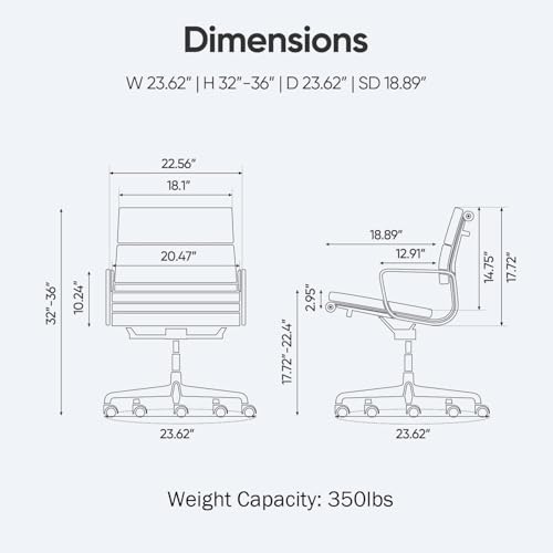 Image of Mid-Back Genuine Leather Office Chair, Padded Executive Desk Chair with Aluminum Arms and Base, Swivel Wheels with Lumbar Support & Tilting Function, Hight Adjustable, Silent Weheels, Dark Blue