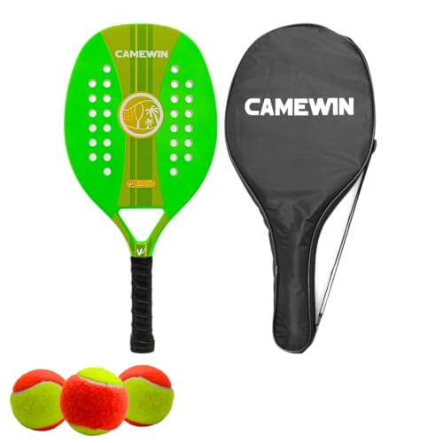 Kit Raquete Para Beach Tennis Profissional em Fibra Carbono Com Capa Protetora e 3 Bolinhas de Beach Tennis Para Iniciantes e Profissionais (Verde Claro)