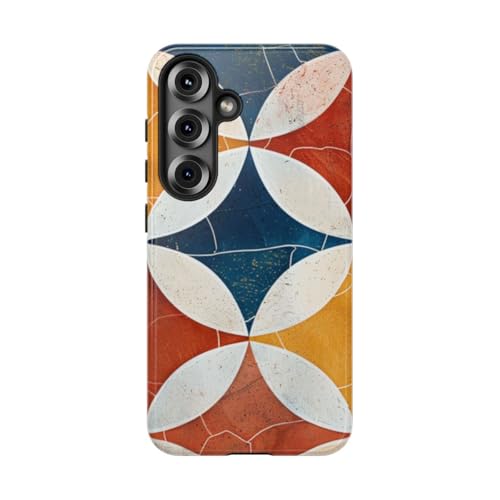 Coque Samsung S25 rigide brillante bleu au motif rétro géométrique