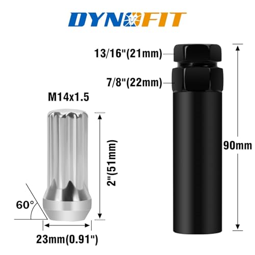 Image of Dynofit 14x1.5 7 Spline Chrome Lug Nuts,for Silverado Ram 1500 F150,24pcs | 7 Spline Drive Wheel Nut, Conical Seat,for Aftermarket Wheels,with 1 Socket Key,for Ford Chevy GMC 6 Lug Wheel Rim
